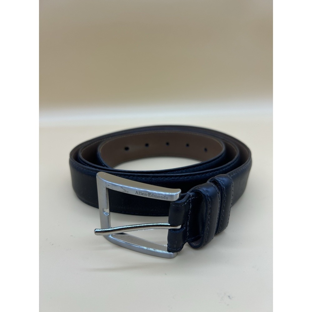 Allen Edmonds Dark Brown Calfskin Leather Dress Belt Silver Buckle Size 44 39057